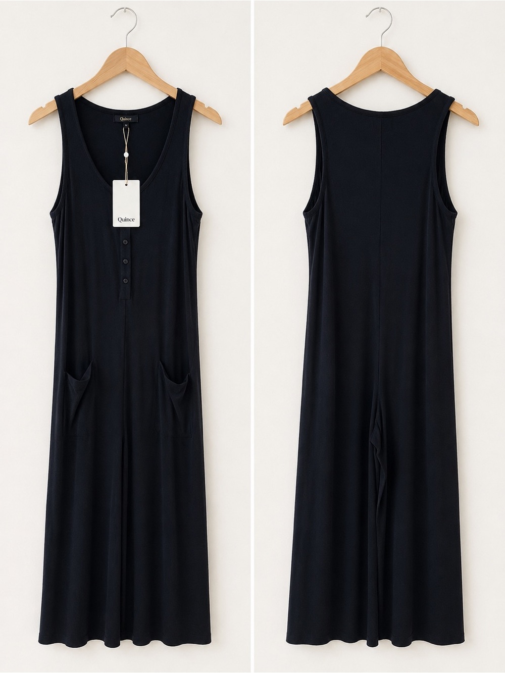 Quince Black Sleeveless Button-Front Lounge Jumpsuit